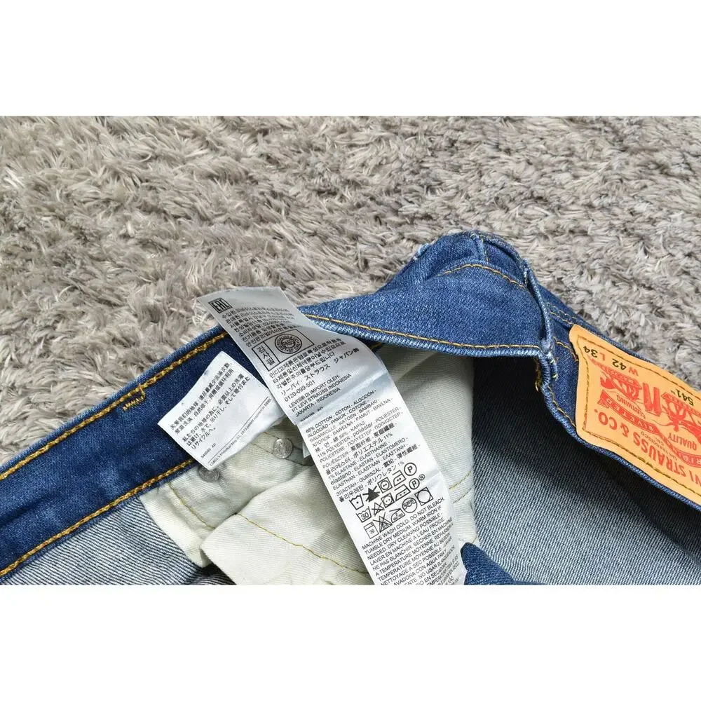 Levi's Men's Blue 541 Athletic Straight Jeans 42x34 Zip Solid Cotton Blend